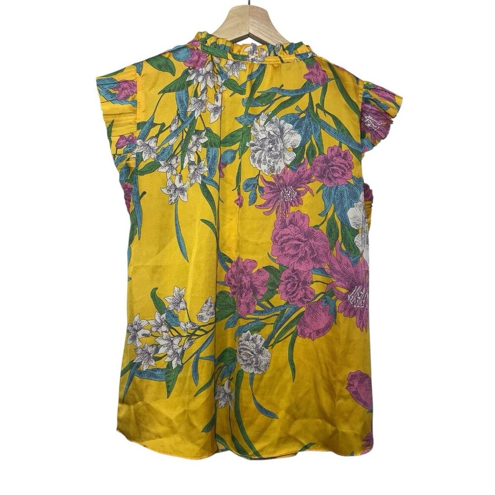 Current Air Anthropologie Top Small Size Floral Short Sleeve Yellow Pink - Picture 2 of 10